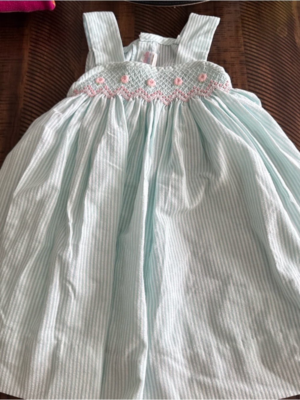 VTG House of Hatten Inc SmockBoho Dress Teal Pink Flowers Lace Toddler Sz 4T EUC